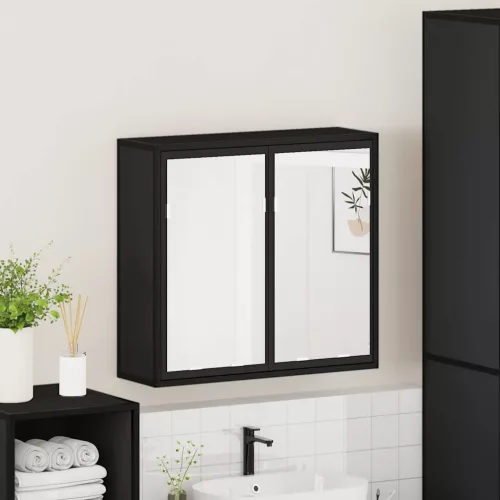 Fekete szerelt fa fürdőszobai tükör 65x20x60 cm