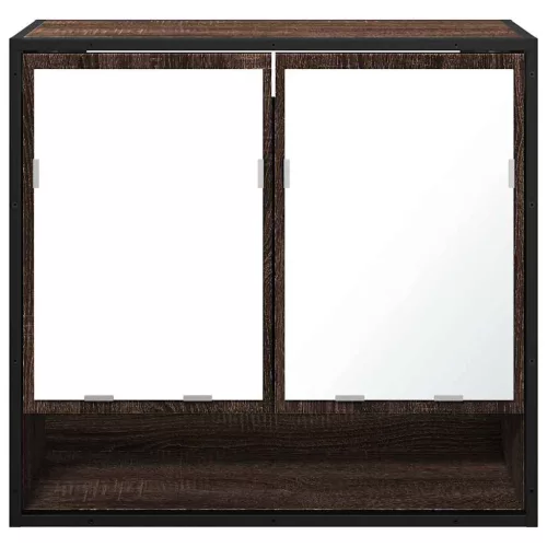 Barna tölgy szerelt fa tükrös fürdőszobaszekrény 65x20x60 cm