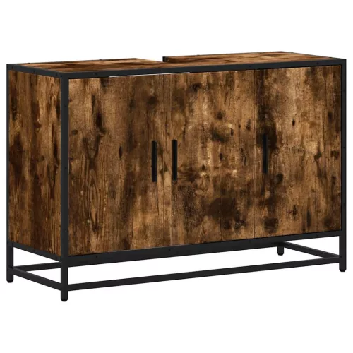 Füstös tölgy szerelt fa fürdőszobai mosdószekrény 90x33x60 cm