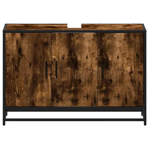 Füstös tölgy szerelt fa fürdőszobai mosdószekrény 90x33x60 cm