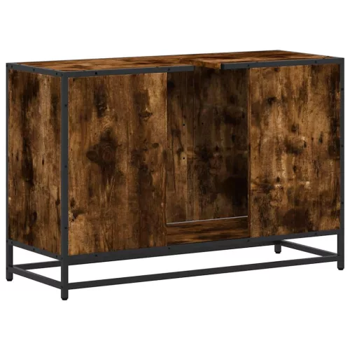 Füstös tölgy szerelt fa fürdőszobai mosdószekrény 90x33x60 cm