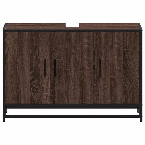 Barna tölgy szerelt fa fürdőszobai mosdószekrény 90x33x60 cm