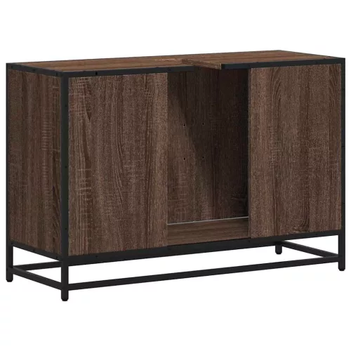 Barna tölgy szerelt fa fürdőszobai mosdószekrény 90x33x60 cm