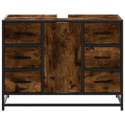 Füstös tölgy szerelt fa fürdőszobai mosdószekrény 80x33x60 cm