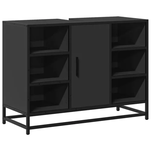Fekete szerelt fa fürdőszobai mosdószekrény 80 x 33 x 60 cm