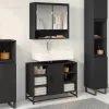 Fekete szerelt fa fürdőszobai mosdószekrény 80 x 33 x 60 cm