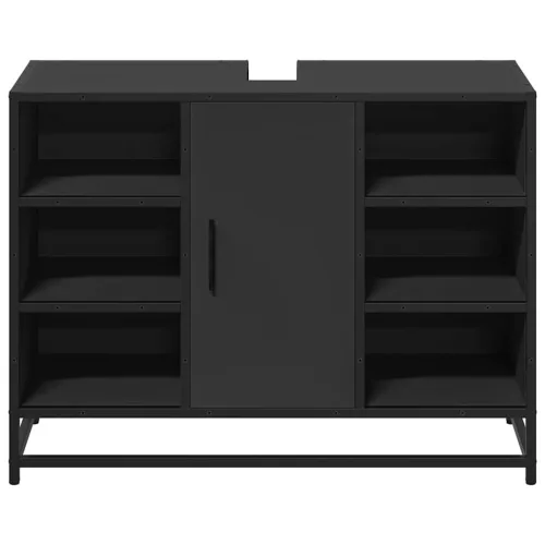 Fekete szerelt fa fürdőszobai mosdószekrény 80 x 33 x 60 cm