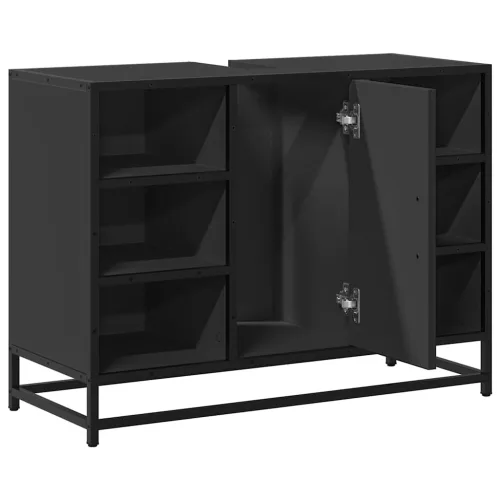 Fekete szerelt fa fürdőszobai mosdószekrény 80 x 33 x 60 cm