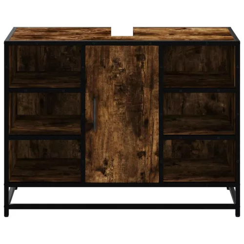 Füstös tölgy szerelt fa fürdőszobai mosdószekrény 80x33x60 cm