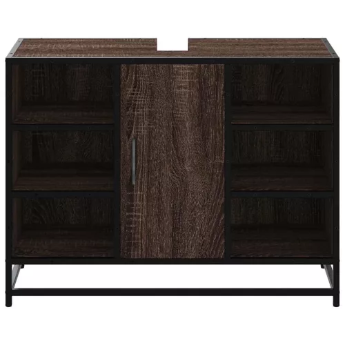 Barna tölgy szerelt fa fürdőszobai mosdószekrény 80x33x60 cm