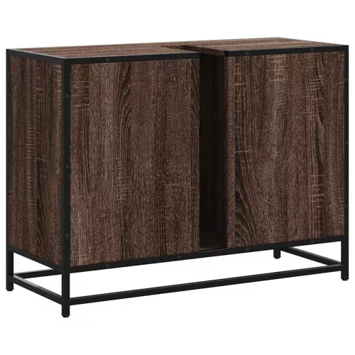 Barna tölgy szerelt fa fürdőszobai mosdószekrény 80x33x60 cm