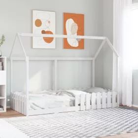 Fehér tömör fenyőfa házikó gyerekágykeret 90 x 200 cm