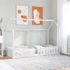 Fehér tömör fenyőfa házikó gyerekágykeret 80 x 200 cm