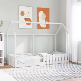 Fehér tömör fenyőfa házikó gyerekágykeret 80 x 200 cm