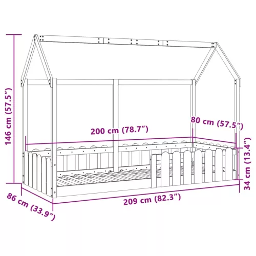 Viaszbarna tömör fenyőfa házikó gyerekágykeret 80 x 200 cm