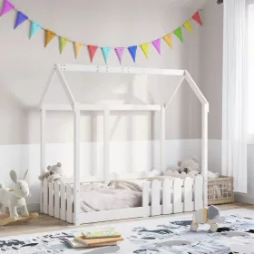 Fehér tömör fenyőfa házikó gyerekágykeret 70 x 140 cm