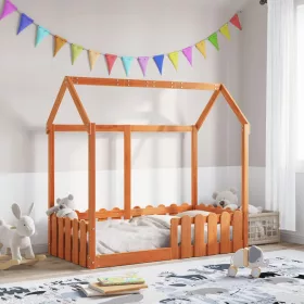   Viaszbarna tömör fenyőfa házikó gyerekágykeret 70 x 140 cm