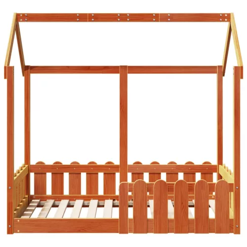 Viaszbarna tömör fenyőfa házikó gyerekágykeret 70 x 140 cm