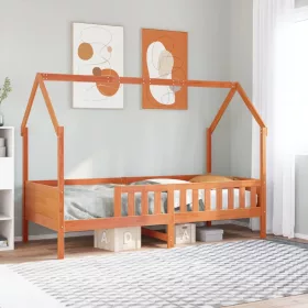   Viaszbarna tömör fenyőfa házikó gyerekágykeret 90 x 200 cm