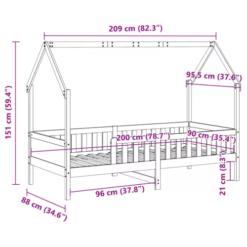 Viaszbarna tömör fenyőfa házikó gyerekágykeret 90 x 200 cm