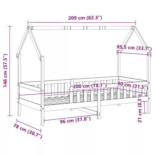 Fehér tömör fenyőfa házikó gyerekágykeret 80 x 200 cm