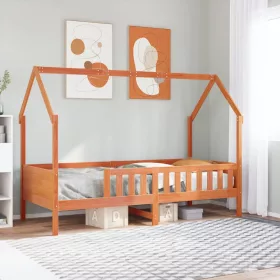   Viaszbarna tömör fenyőfa házikó gyerekágykeret 80 x 200 cm