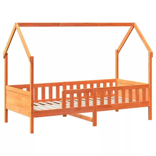 Viaszbarna tömör fenyőfa házikó gyerekágykeret 80 x 200 cm