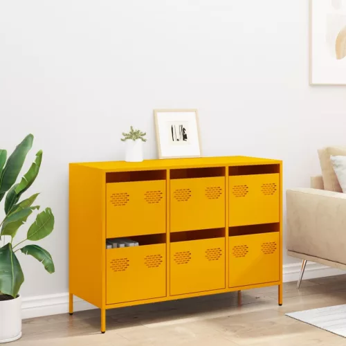 Mustársárga hideghengerelt acél tálalószekrény 101,5x39x73,5 cm
