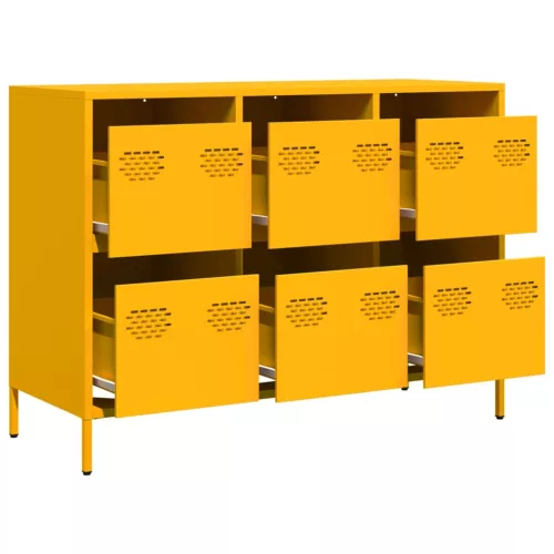 Mustársárga hideghengerelt acél tálalószekrény 101,5x39x73,5 cm