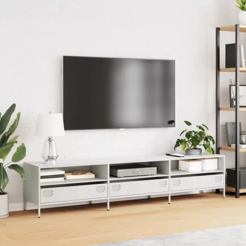 Fehér hidegen hengerelt acél TV-szekrény 202 x 39 x 43,5 cm