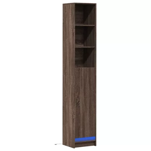 Barna tölgy szerelt fa tálalószekrény LED-del 36x32,5x200 cm