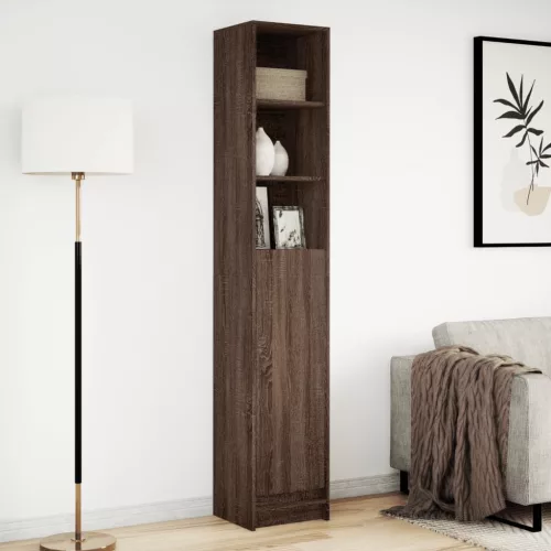 Barna tölgy szerelt fa tálalószekrény LED-del 36x32,5x200 cm