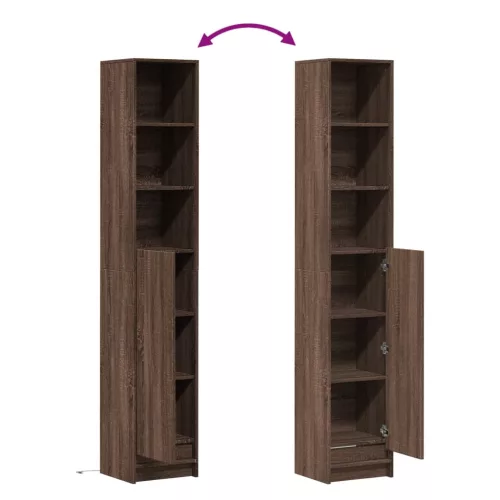 Barna tölgy szerelt fa tálalószekrény LED-del 36x32,5x200 cm