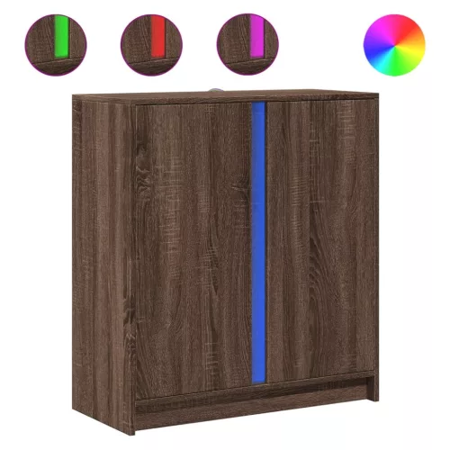 Barna tölgy színű szerelt fa tálalószekrény LED-del 77x34x85 cm