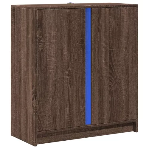 Barna tölgy színű szerelt fa tálalószekrény LED-del 77x34x85 cm