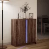 Barna tölgy színű szerelt fa tálalószekrény LED-del 77x34x85 cm