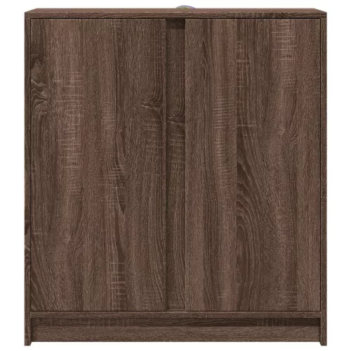 Barna tölgy színű szerelt fa tálalószekrény LED-del 77x34x85 cm