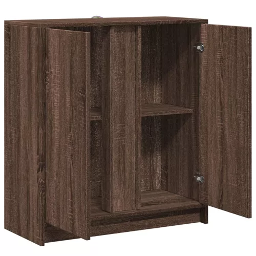 Barna tölgy színű szerelt fa tálalószekrény LED-del 77x34x85 cm