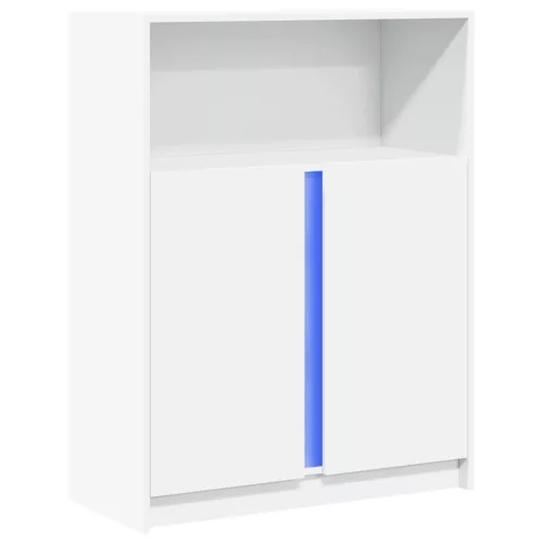 Fehér szerelt fa tálalószekrény LED-del 77 x 34 x 100 cm