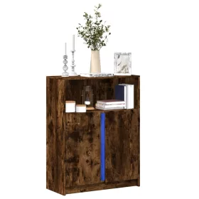   Füstös tölgy szerelt fa tálalószekrény LED-del 77 x 34 x 100 cm