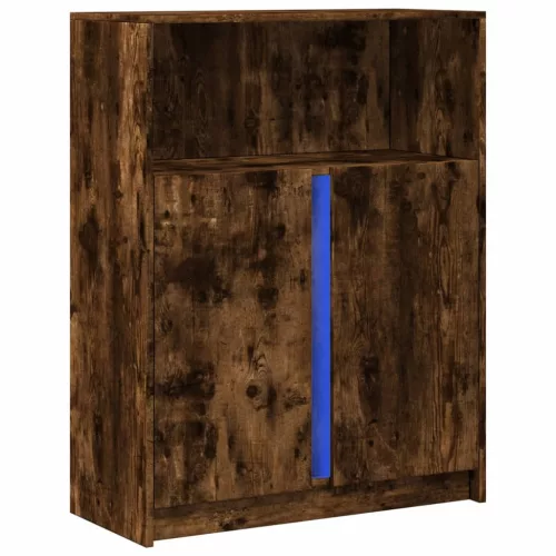 Füstös tölgy szerelt fa tálalószekrény LED-del 77 x 34 x 100 cm