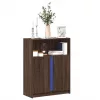 Barna tölgy szerelt fa tálalószekrény LED-del 77x34x100 cm
