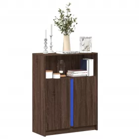   Barna tölgy szerelt fa tálalószekrény LED-del 77x34x100 cm