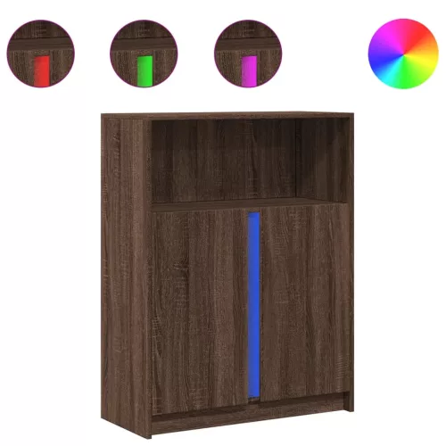 Barna tölgy szerelt fa tálalószekrény LED-del 77x34x100 cm