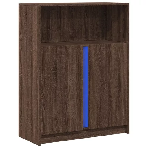 Barna tölgy szerelt fa tálalószekrény LED-del 77x34x100 cm