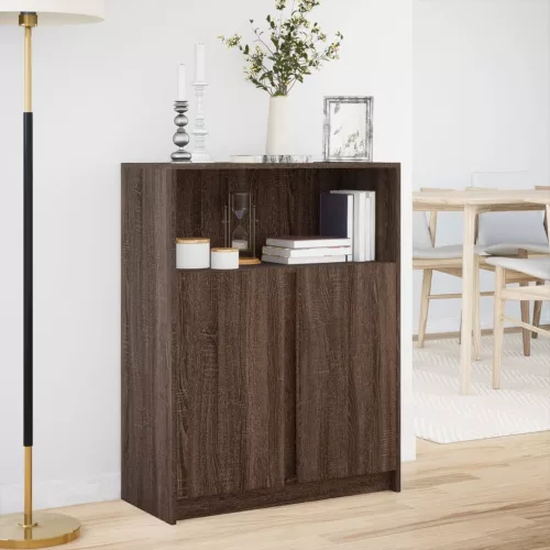 Barna tölgy szerelt fa tálalószekrény LED-del 77x34x100 cm