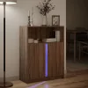 Barna tölgy szerelt fa tálalószekrény LED-del 77x34x100 cm
