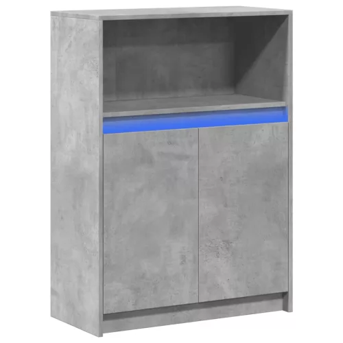 Betonszürke szerelt fa tálalószekrény LED-del 72x34x100 cm