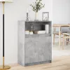 Betonszürke szerelt fa tálalószekrény LED-del 72x34x100 cm