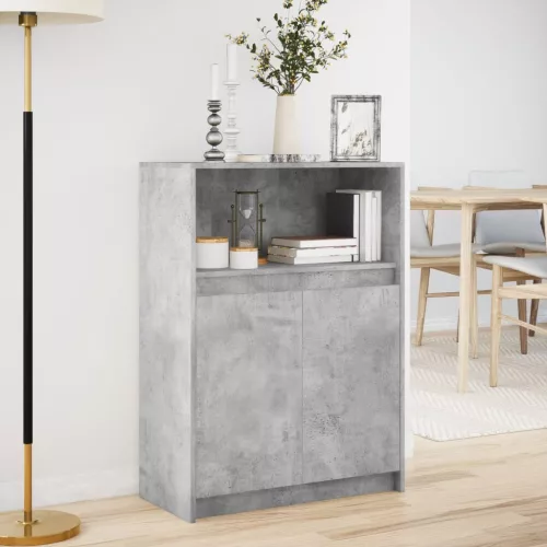 Betonszürke szerelt fa tálalószekrény LED-del 72x34x100 cm